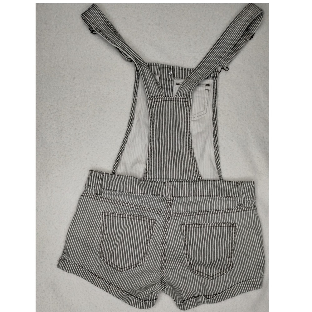 21 Denim Overalls Romper Striped Button Front Casual Cute Size 26 - Picture 7 of 12